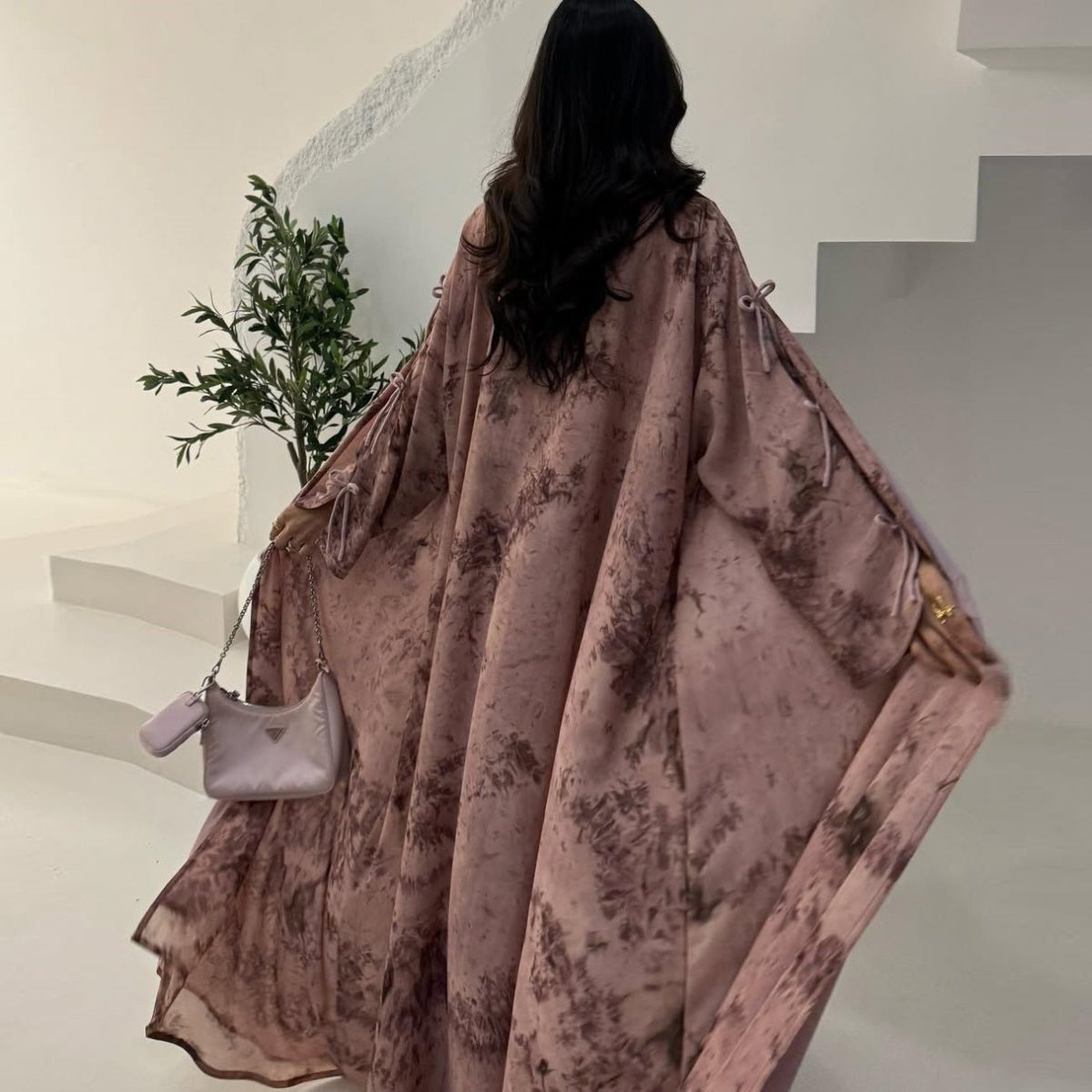 Elegant Muslim Women's Modest Fashion Chiffon Print Two - Piece Summer Casual Abaya with Hijab. (MOA152) - Mariam's Collection