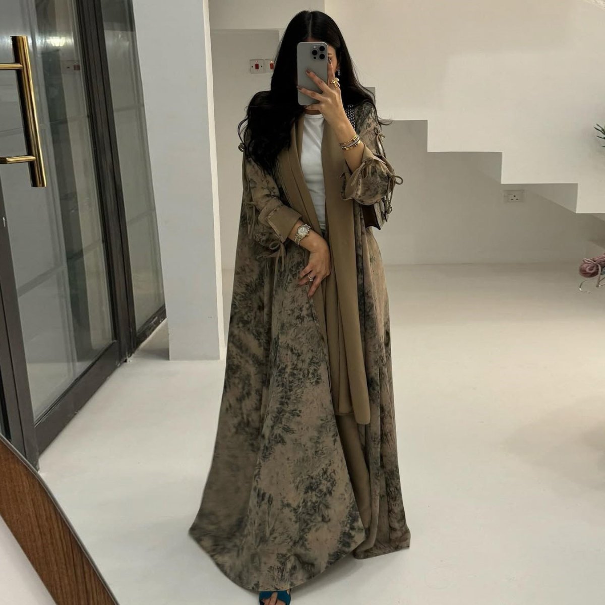 Elegant Muslim Women's Modest Fashion Chiffon Print Two - Piece Summer Casual Abaya with Hijab. (MOA152) - Mariam's Collection