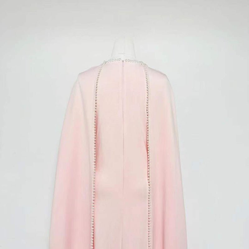 Elegant Pearl Embellished Cape Sleeve Evening Dress(MA337) - Mariam's Collection