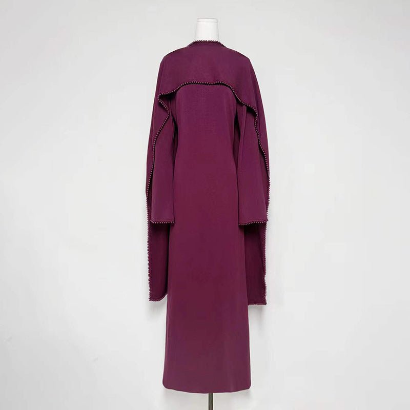 Elegant Pearl Embellished Cape Sleeve Evening Dress(MA337) - Mariam's Collection