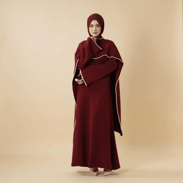 Elegant Pearl Embellished Cape Sleeve Evening Dress(MA337) - Mariam's Collection