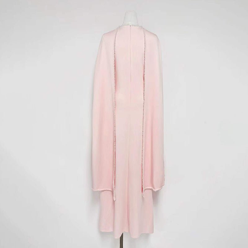 Elegant Pearl Embellished Cape Sleeve Evening Dress(MA337) - Mariam's Collection