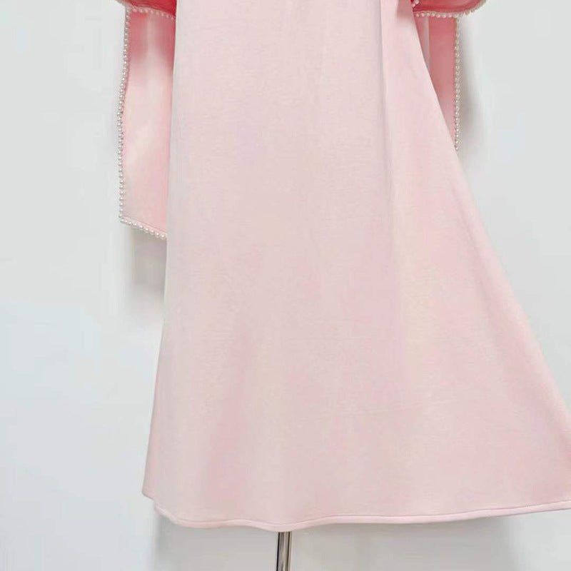 Elegant Pearl Embellished Cape Sleeve Evening Dress(MA337) - Mariam's Collection