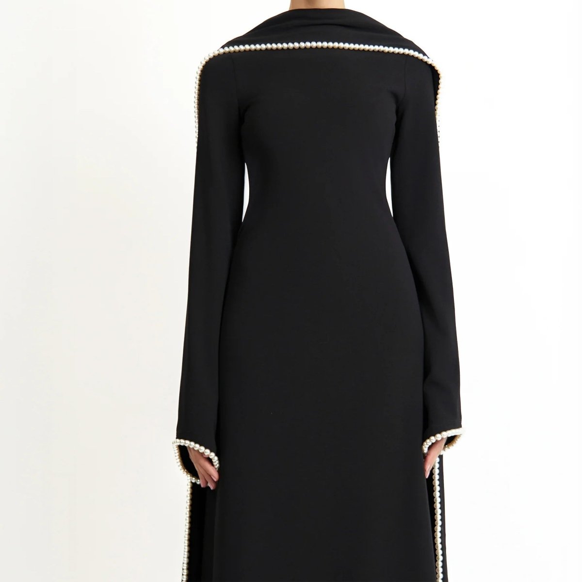 Elegant Pearl Embellished Cape Sleeve Evening Dress(MA337) Elegant Pearl Embellished Cape Sleeve Evening Dress(MA337)