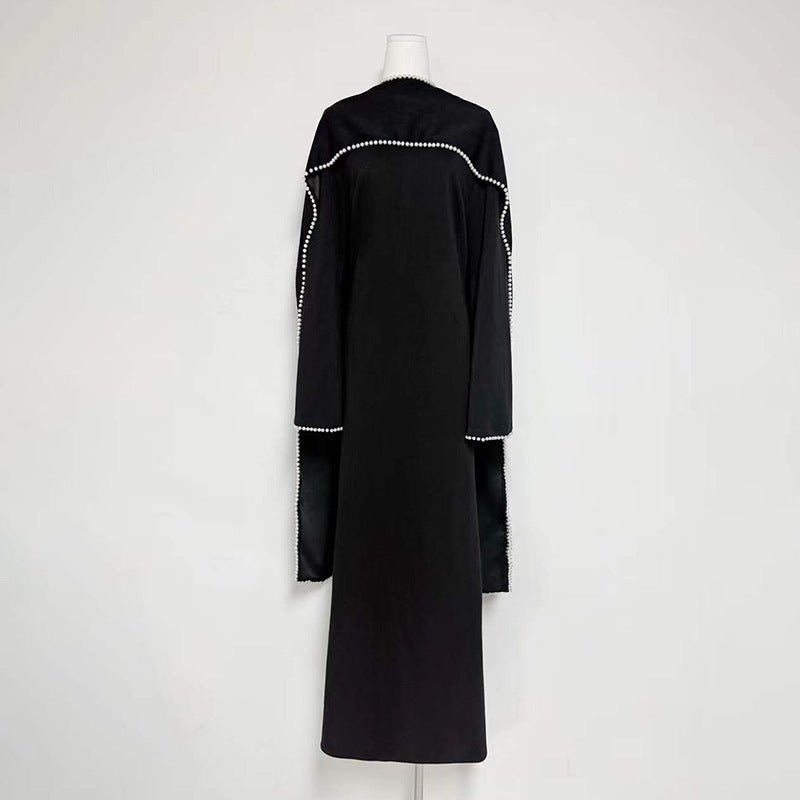 Elegant Pearl Embellished Cape Sleeve Evening Dress(MA337) - Mariam's Collection