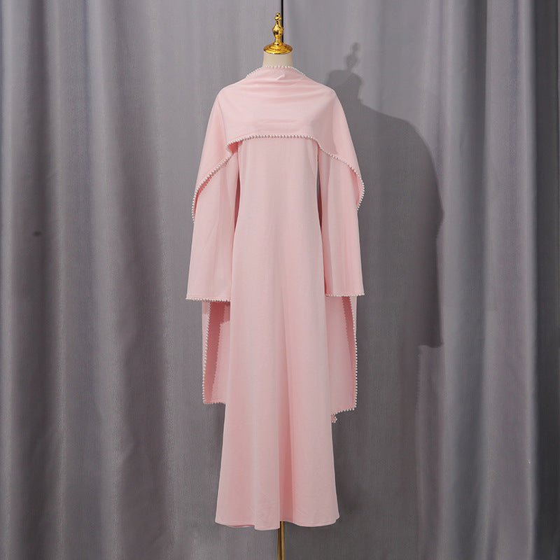 Elegant Pearl Embellished Cape Sleeve Evening Dress(MA400) - Mariam's Collection