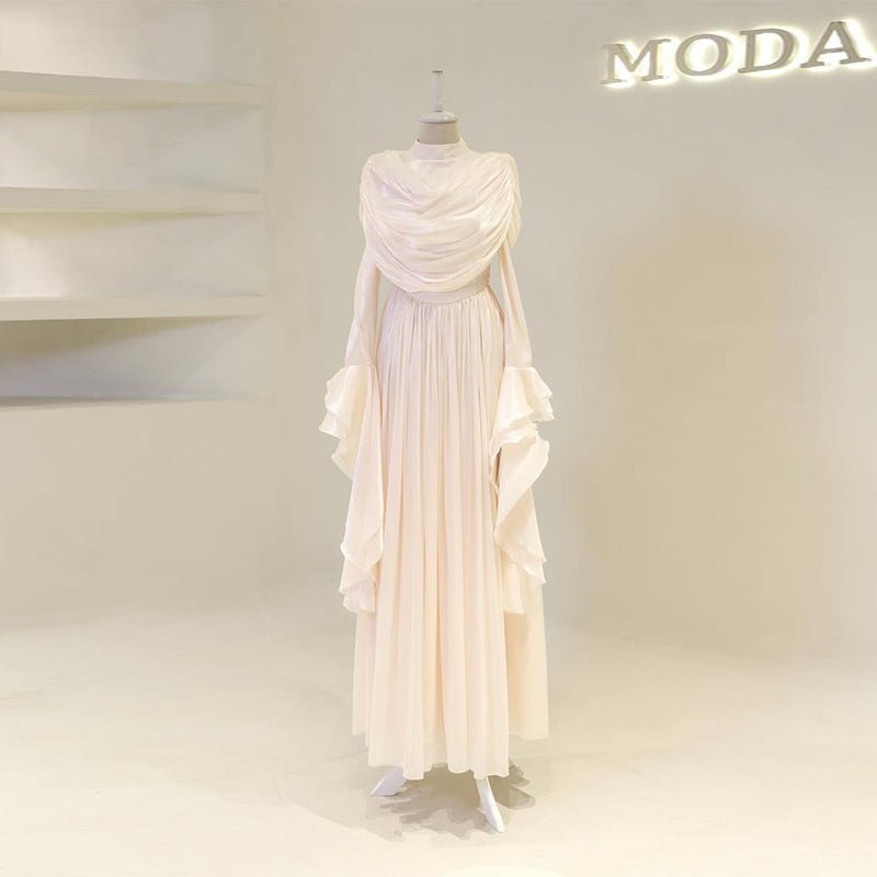 Elegant Pleated Maxi Dress with Slit(MS263) - Mariam's Collection