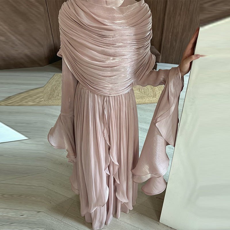 Elegant Pleated Maxi Dress with Slit(MS263) - Mariam's Collection
