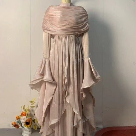Elegant Pleated Maxi Dress with Slit(MS263) - Mariam's Collection