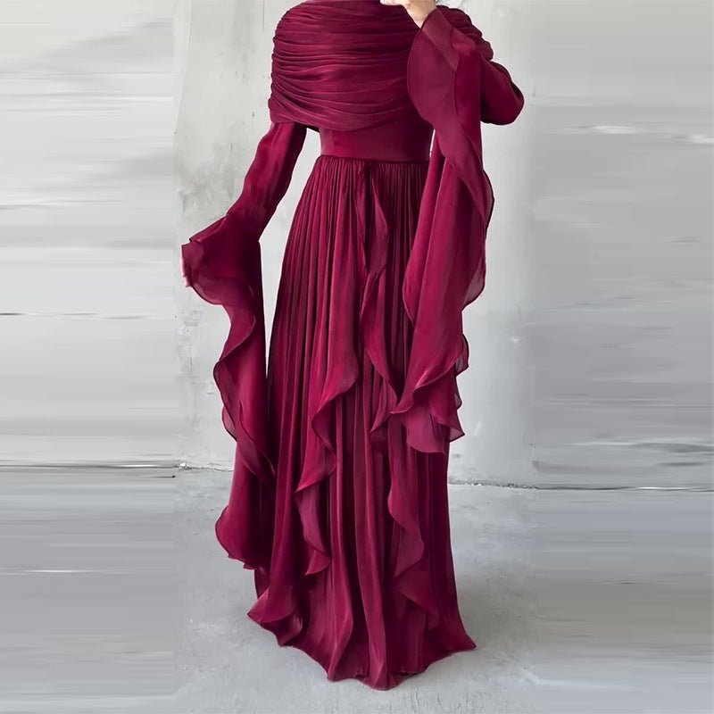 Elegant Pleated Maxi Dress with Slit(MS263), Red / XS Elegant Pleated Maxi Dress with Slit(MS263), Red / XS
