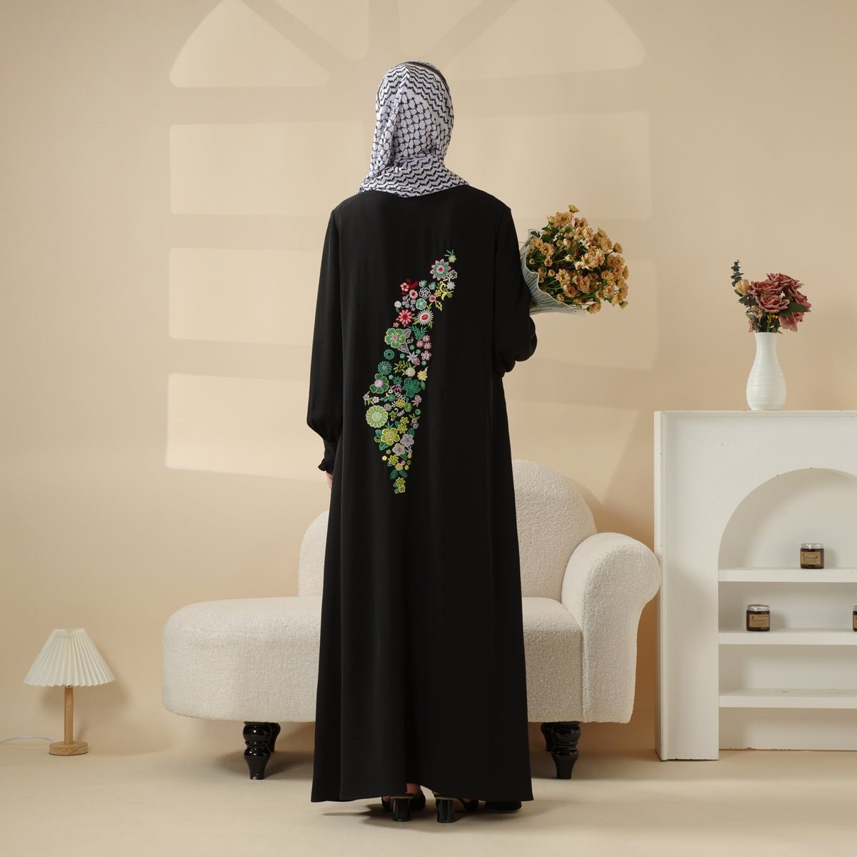 Modest Pullover Abaya with Palestinian Embroidery Black / L Modest Pullover Abaya with Palestinian Embroidery Black / L