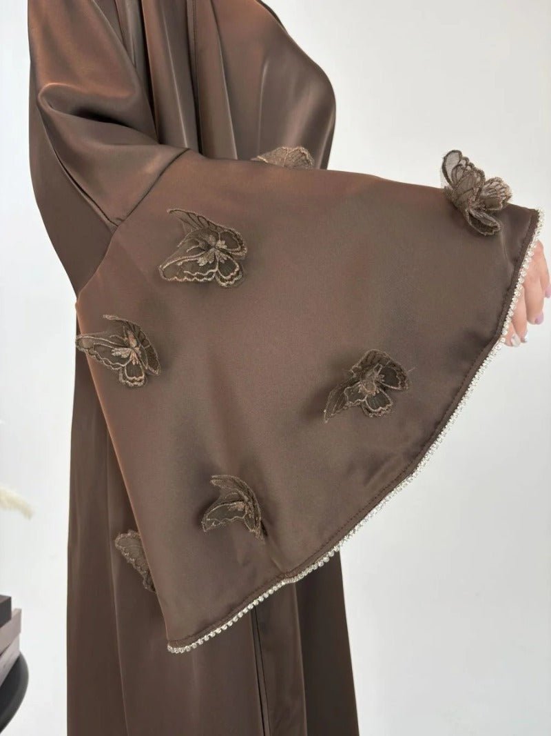 Elegant Satin Abaya, Flared Sleeve Abaya 3 - Piece Set (MOA143) - Mariam's Collection