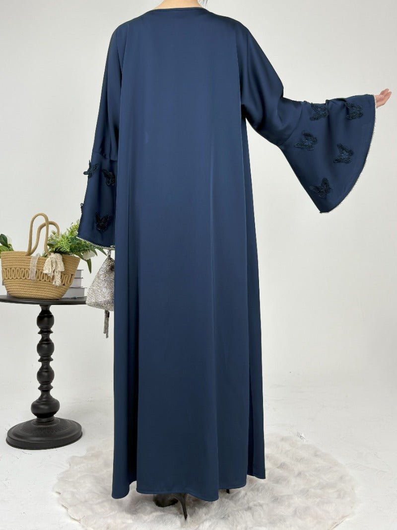 Elegant Satin Abaya, Flared Sleeve Abaya 3 - Piece Set (MOA143) - Mariam's Collection