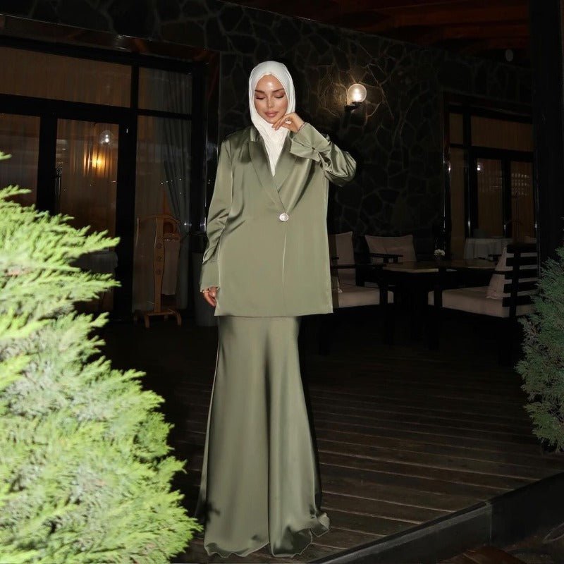 Elegant Satin Blazer & Skirt Set | Professional Two - Piece Suit - Luxurious Office Wear(MS129) - Mariam's Collection