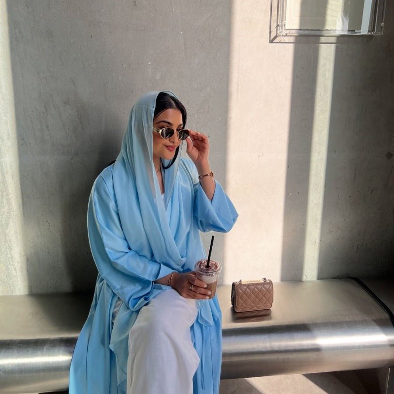 Robe Abaya en satin à devant ouvert Robe modeste à manches