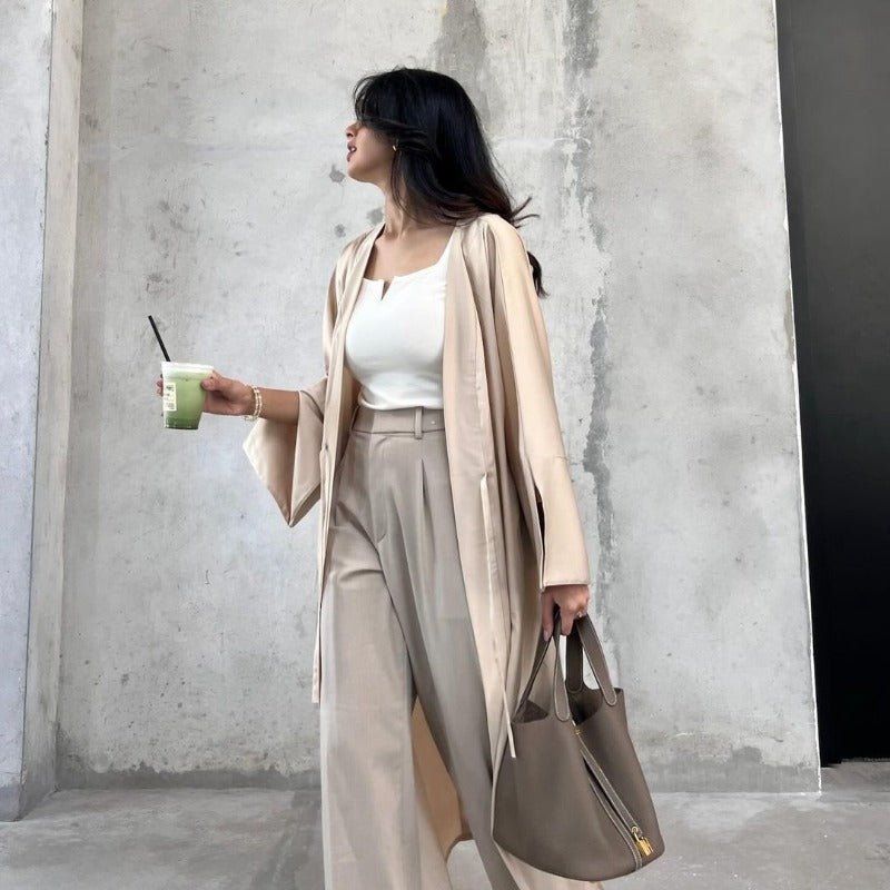 Elegant Satin Open - Front Abaya Robe | Solid Color Modest Dress with Flowy Bell Sleeves(MOA219) - Mariam's Collection