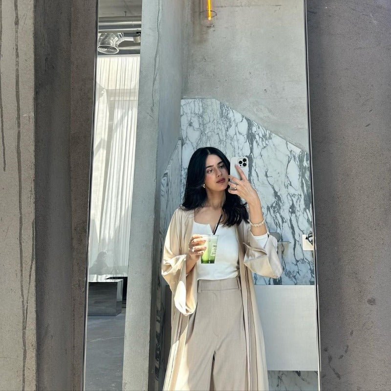 Elegant Satin Open - Front Abaya Robe | Solid Color Modest Dress with Flowy Bell Sleeves(MOA219) - Mariam's Collection