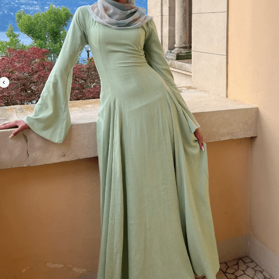 Elegant Solid Color Robe Abaya Back - Tie Dressing Gown Style Abaya with Flared Sleeves. (MA215) - Mariam's Collection