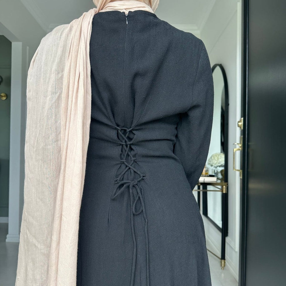 Solid Color Robe Abaya With Back-Tie | Dressing Gown Style Abaya with ...