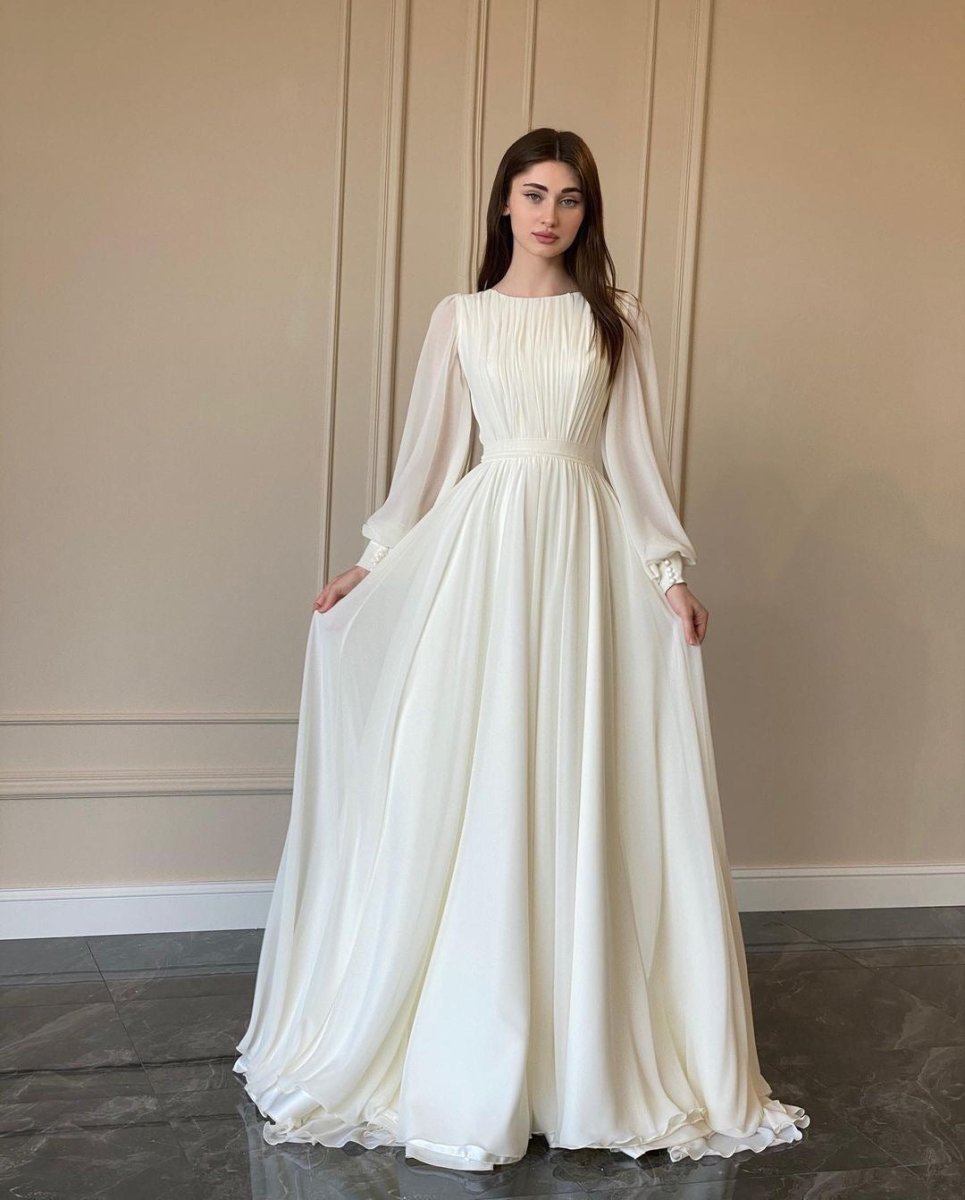 White Chiffon Princess Dress Abaya with Lantern Sleeves | Elegant Spring Fairy Swing French Court-Style Abaya (MA180), White / S White Chiffon Princess Dress Abaya with Lantern Sleeves | Elegant Spring Fairy Swing French Court-Style Abaya (MA180), White / S