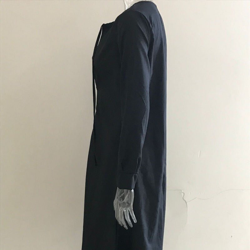 Elegant V - Neck Maxi Dress with Drawstring Design | Contemporary Modest Wear (MS121) - Mariam's Collection