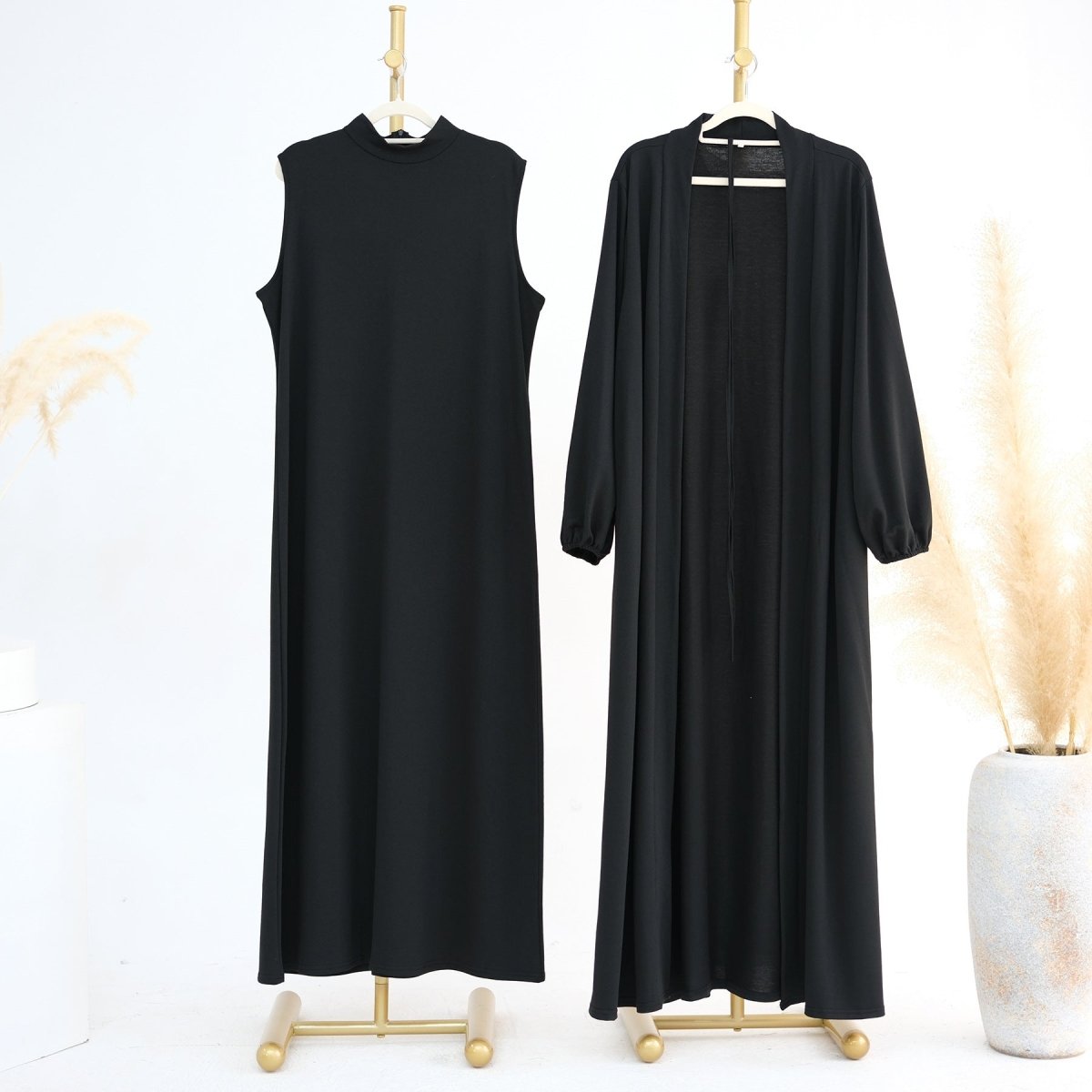 Elegant Versatile Open Abaya with Pockets 3 - Piece Set (MOA109) - Mariam's Collection