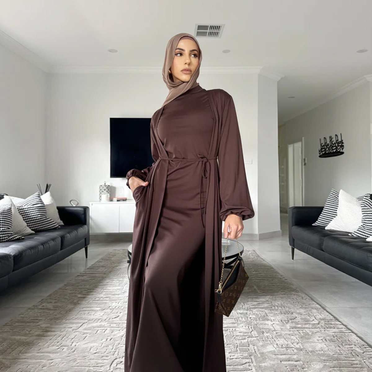 Elegant Versatile Open Abaya with Pockets 3 - Piece Set (MOA109) - Mariam's Collection