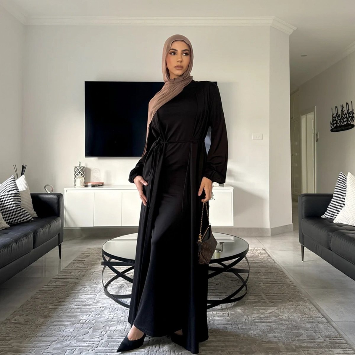 Elegant Versatile Open Abaya with Pockets 3 - Piece Set (MOA109) - Mariam's Collection