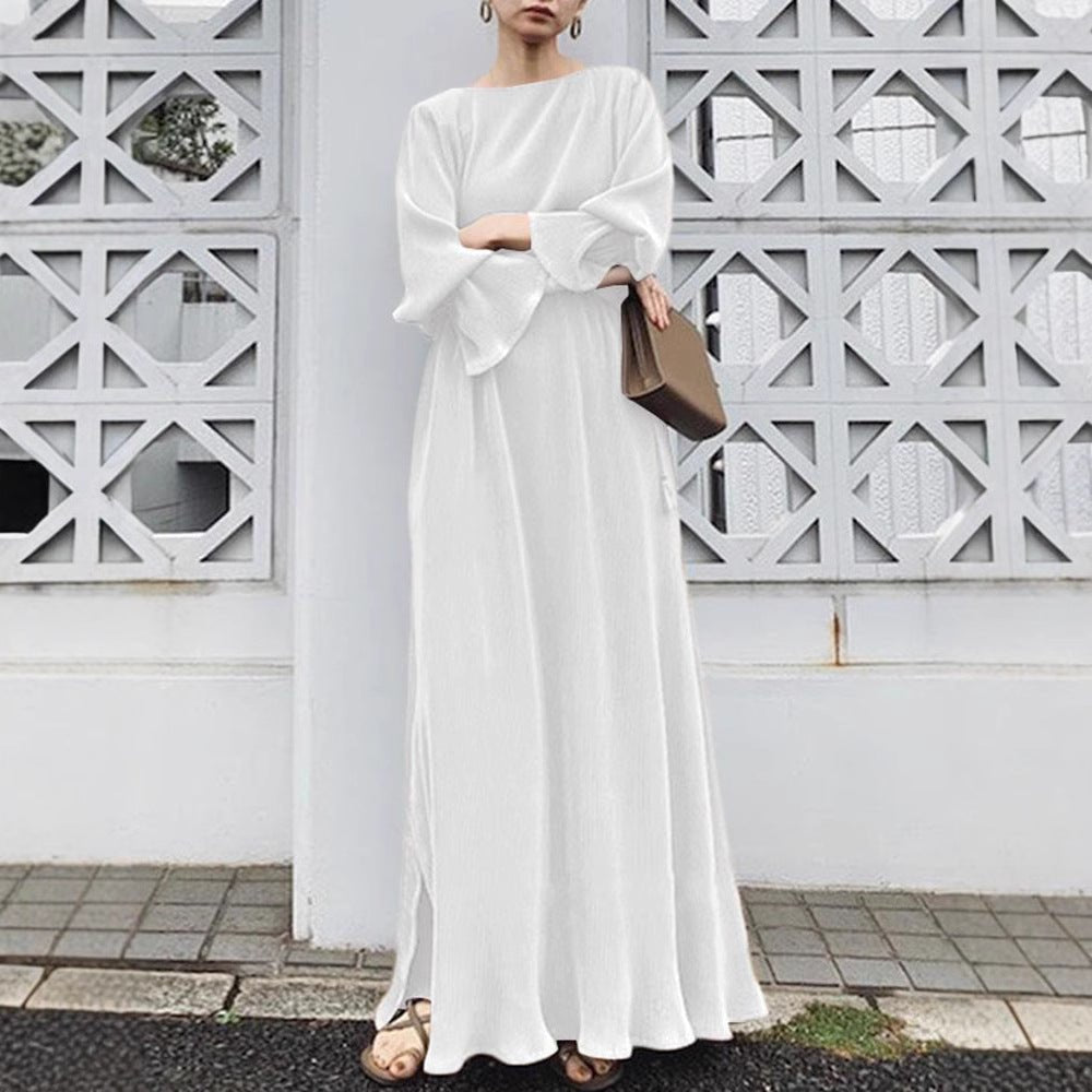 Elegant Vintage Solid Color Maxi Dress | Cinched Waist Long Abaya Elegant Vintage Solid Color Maxi Dress | Cinched Waist Long Abaya