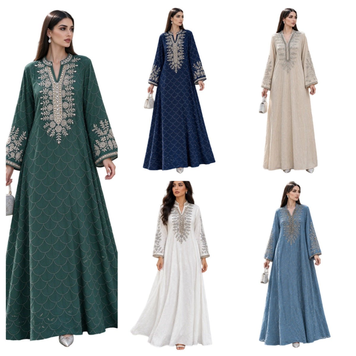 Embroidered Beaded Abaya Dress | Rhinestone-Embellished Modest Maxi Gown(MA476) - Mariam's Collection