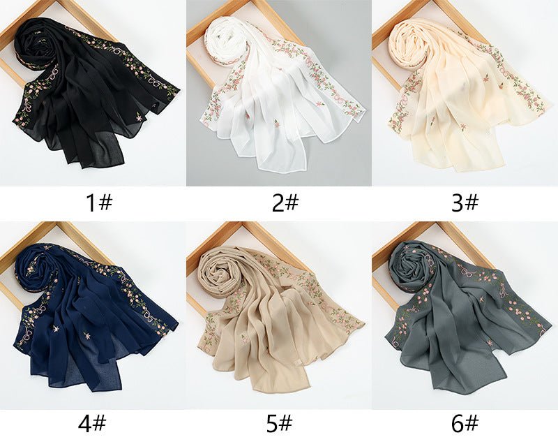 Embroidered Chiffon Hijab Scarf(MH220) - Mariam's Collection