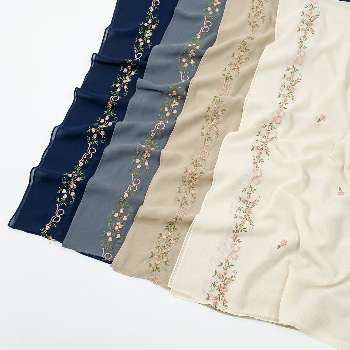 Embroidered Chiffon Hijab Scarf(MH220) - Mariam's Collection