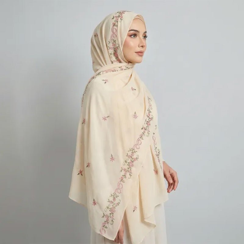 Embroidered Chiffon Hijab Scarf | Chiffon Hijab With Embroidery