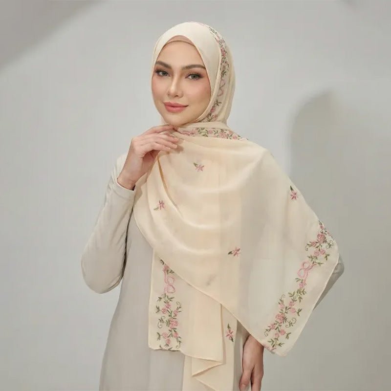 Embroidered Chiffon Hijab Scarf | Chiffon Hijab With Embroidery