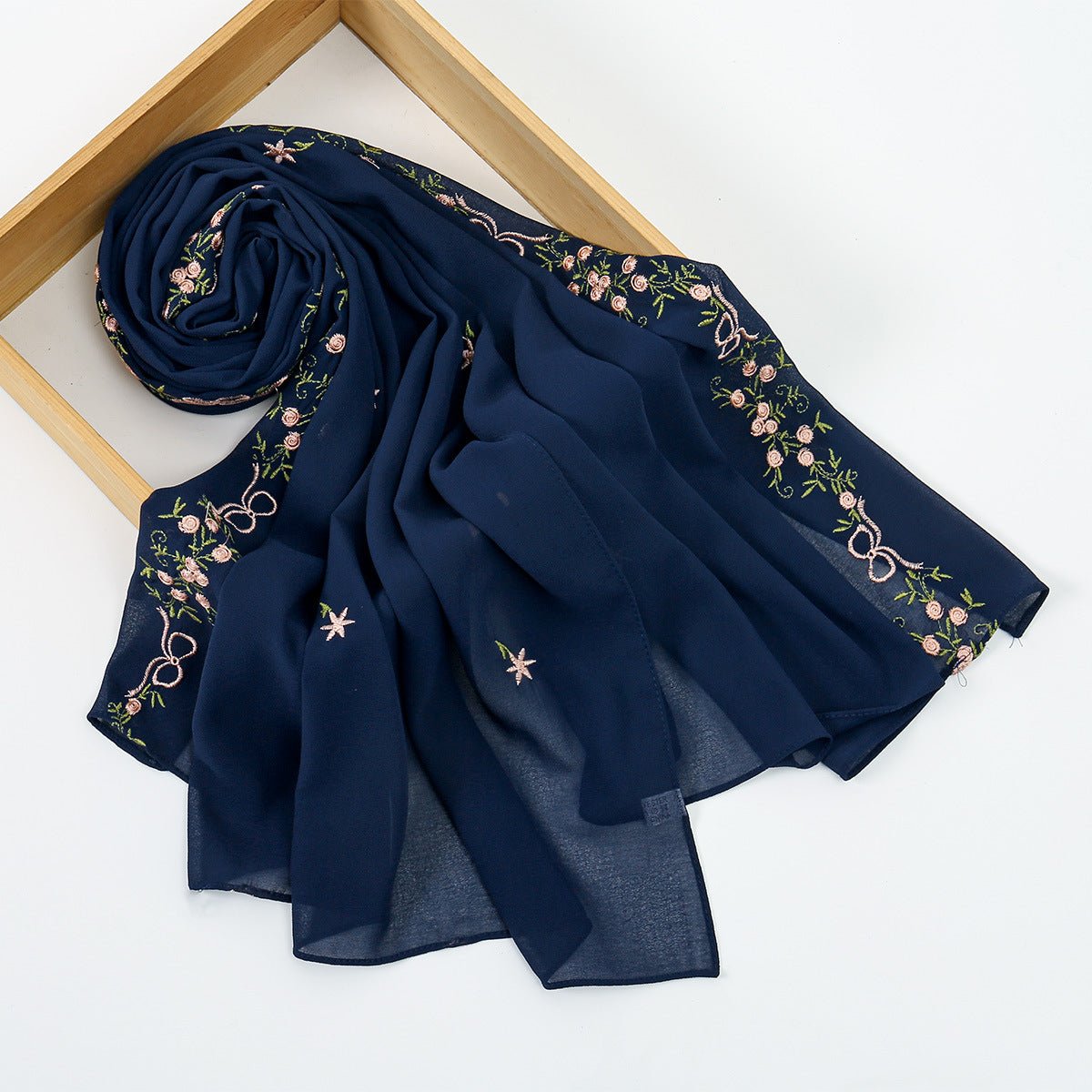 Embroidered Chiffon Hijab Scarf(MH220) - Mariam's Collection