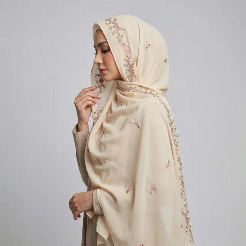 Embroidered Chiffon Hijab Scarf | Chiffon Hijab With Embroidery