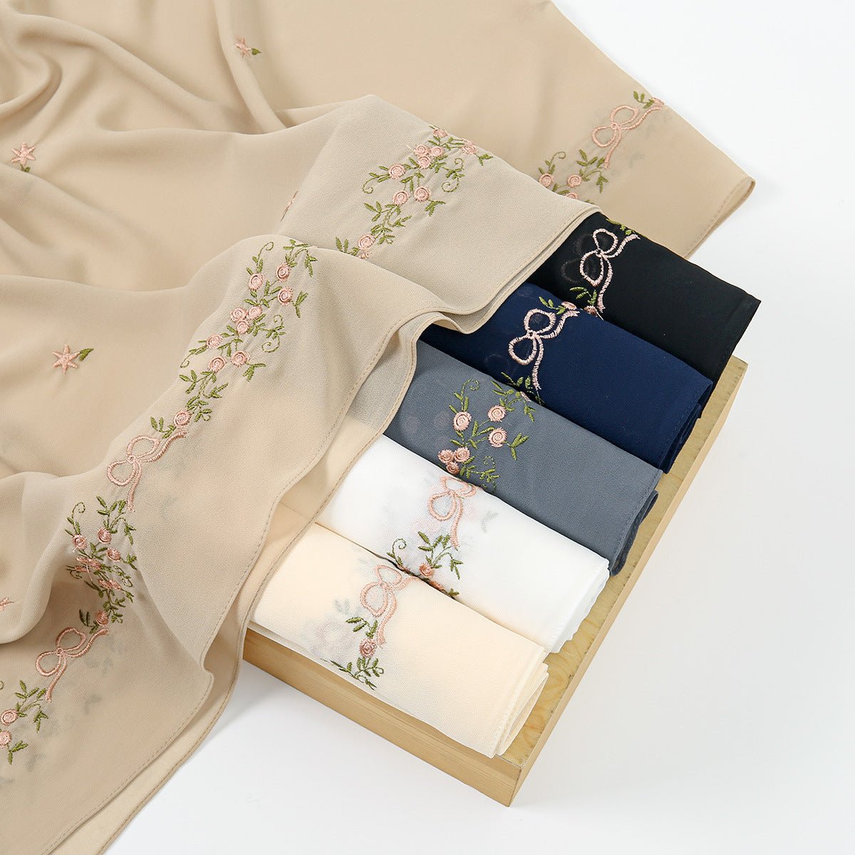 Embroidered Chiffon Hijab Scarf | Chiffon Hijab With Embroidery