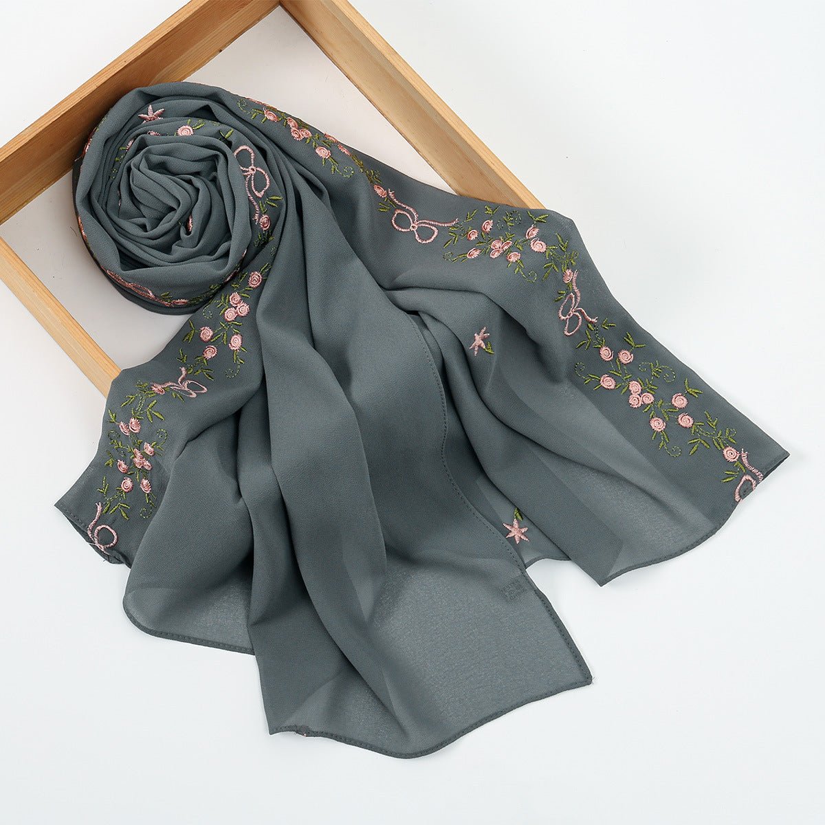 Embroidered Chiffon Hijab Scarf(MH220) - Mariam's Collection