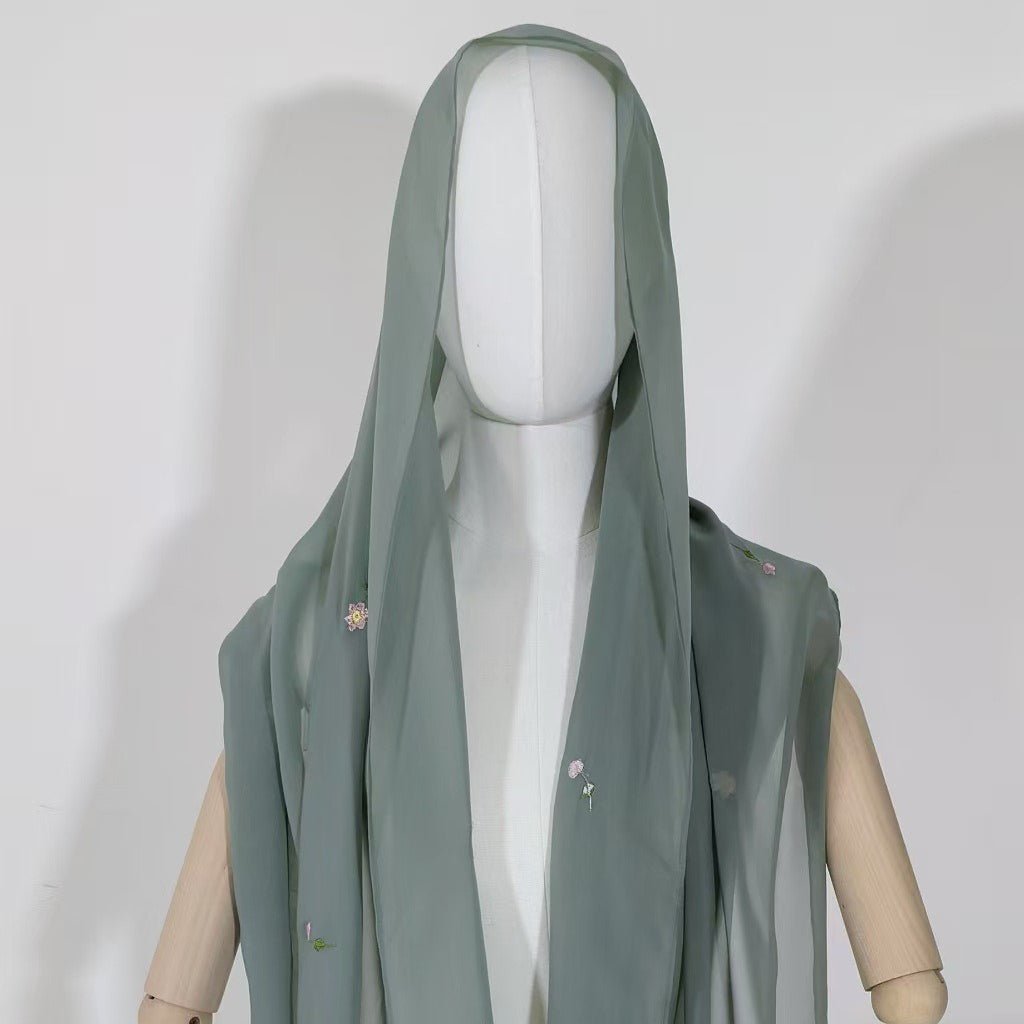 Embroidered Floral Abaya with Matching Hijab(MOA277) - Mariam's Collection