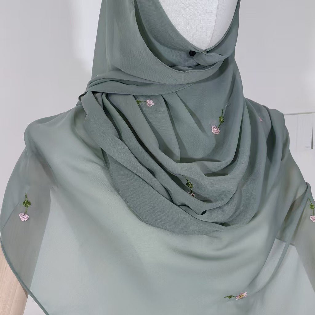 Embroidered Floral Abaya with Matching Hijab(MOA277) - Mariam's Collection