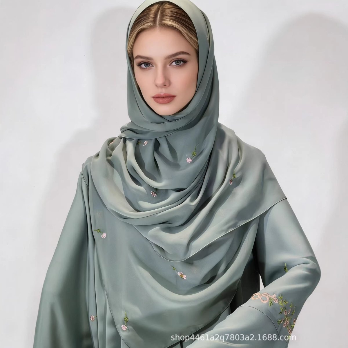 Embroidered Floral Abaya with Matching Hijab(MOA277) - Mariam's Collection