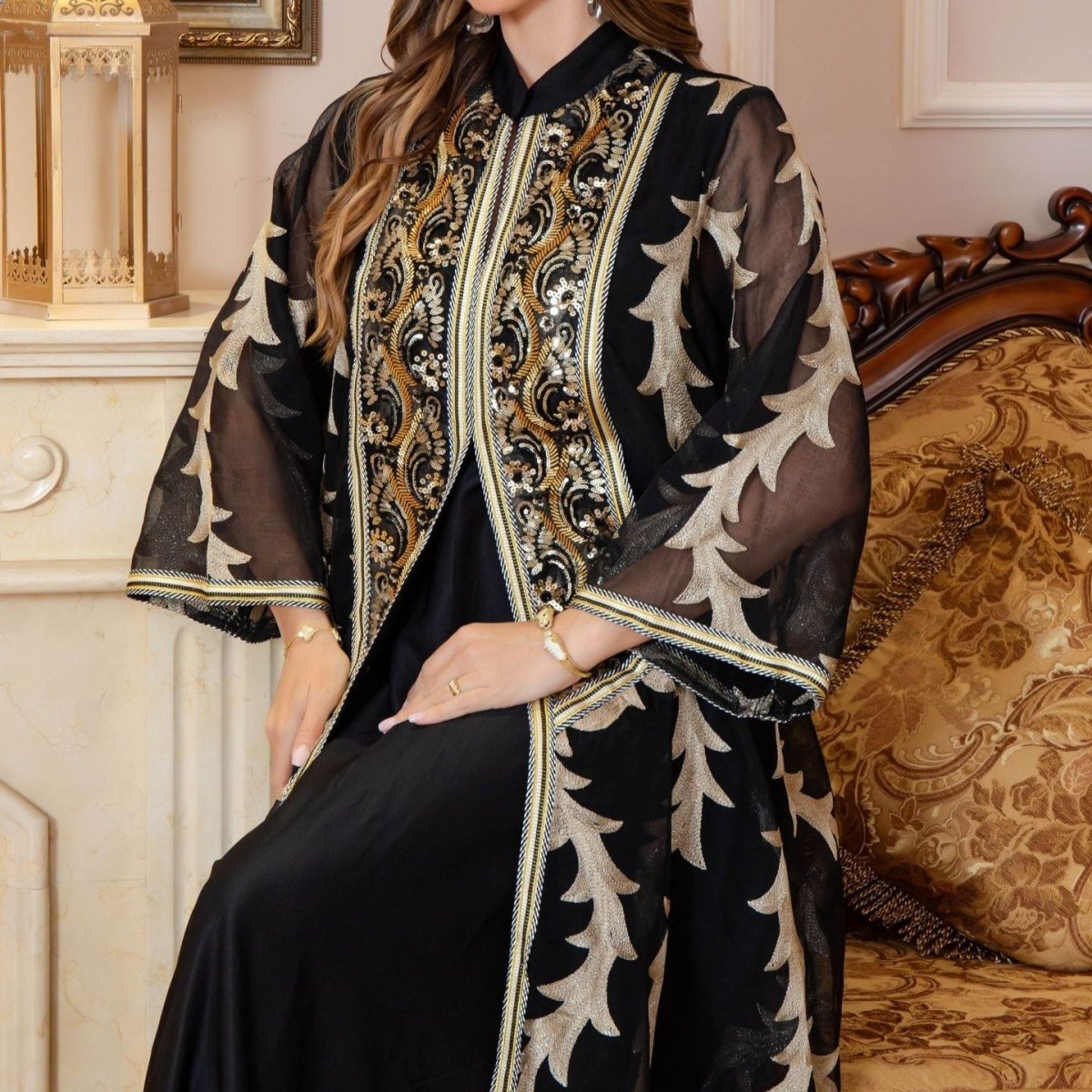 Embroidered Mesh Party Abaya(MA414) - Mariam's Collection
