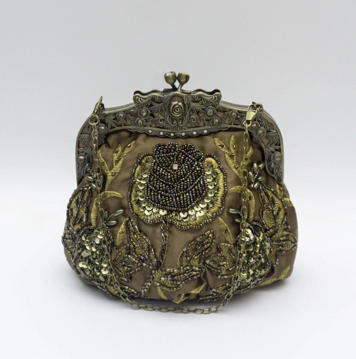 Embroidered Rose with Sequins Beads Evening Clutch Bag (MAC291) - Mariam's Collection