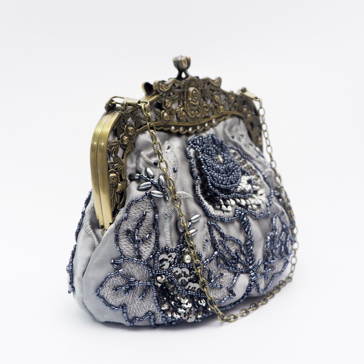 Embroidered Rose with Sequins Beads Evening Clutch Bag (MAC291) - Mariam's Collection