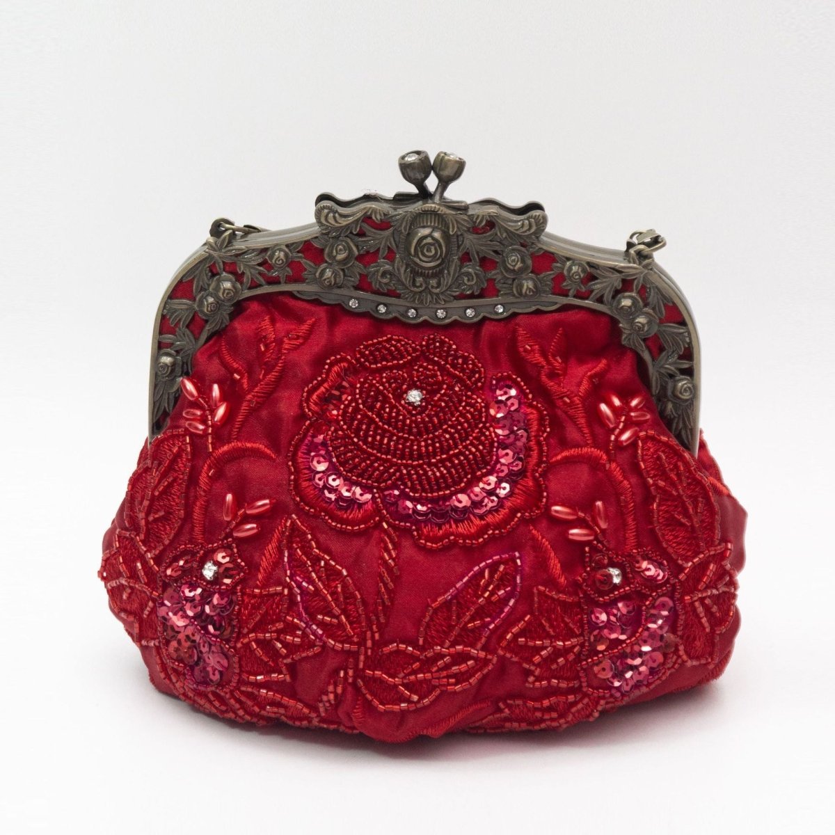 Embroidered Rose with Sequins Beads Evening Clutch Bag (MAC291) - Mariam's Collection