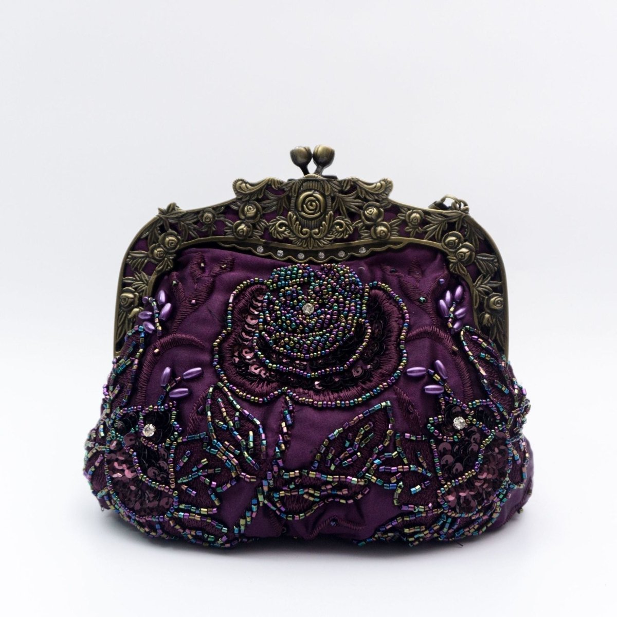 Embroidered Rose with Sequins Beads Evening Clutch Bag (MAC291) - Mariam's Collection