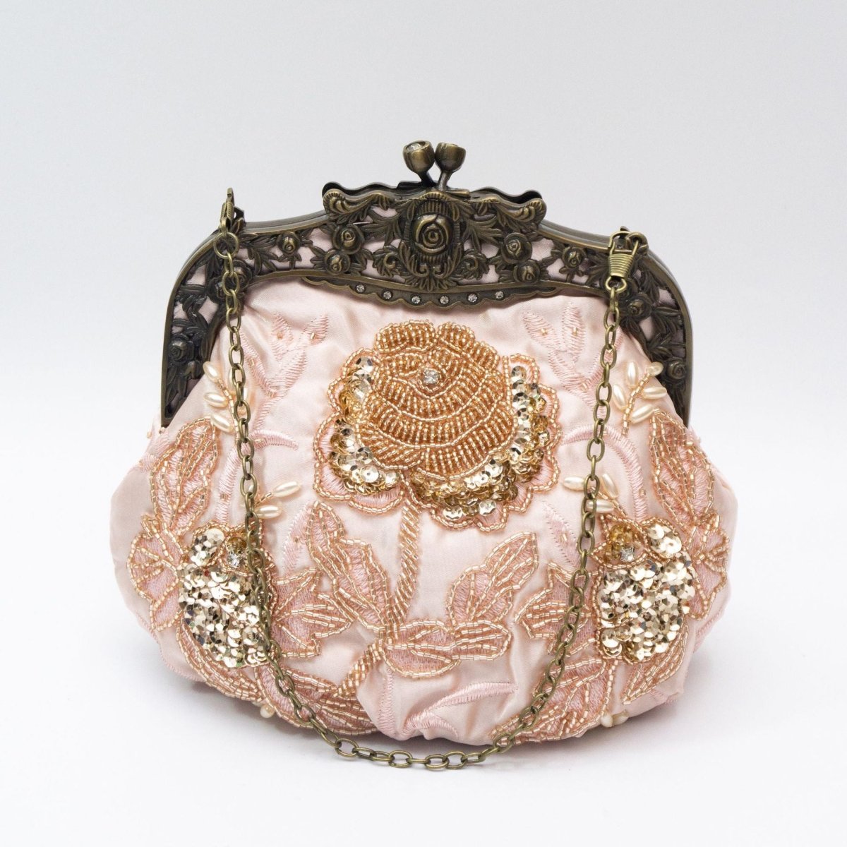 Embroidered Rose with Sequins Beads Evening Clutch Bag (MAC291) - Mariam's Collection