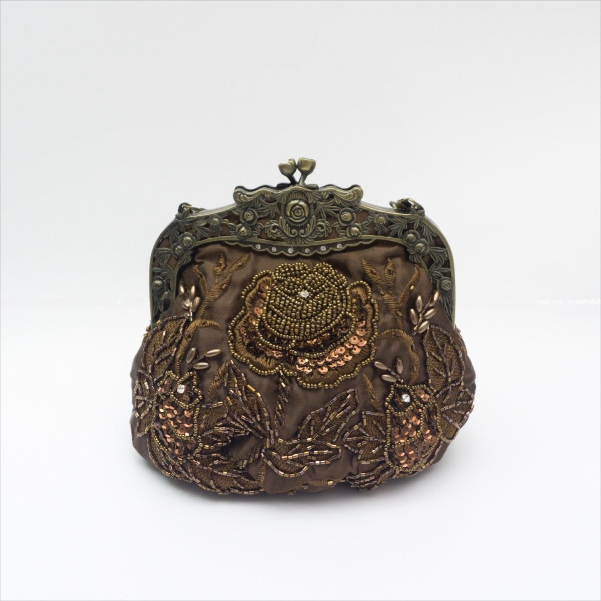 Embroidered Rose with Sequins Beads Evening Clutch Bag (MAC291) - Mariam's Collection