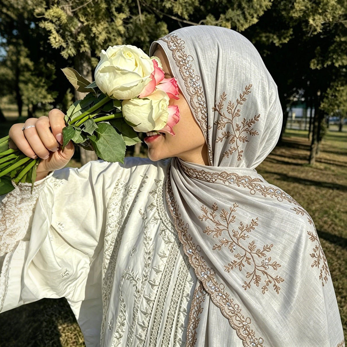 Embroidered Sequin Shimmer Hijab Scarf(MH248) - Mariam's Collection