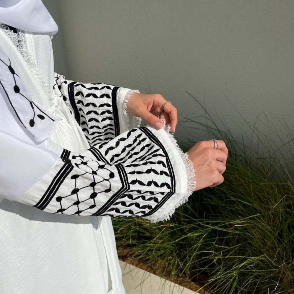 Embroidery Tassels Keffiyeh Abaya (MOA040) - Mariam's Collection